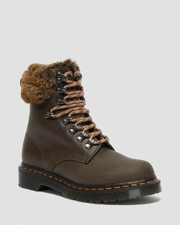 Botas con Cordones Dr Martens 1460 Serena Collar Faux Fur Forro Mujer Grises | MX 579YXF